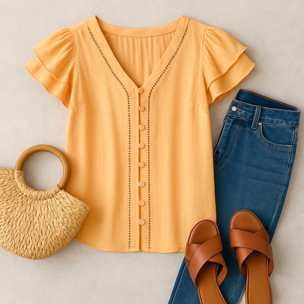 Joie Button Front Flutter Sleeve Blouse Peach Siz… - image 2